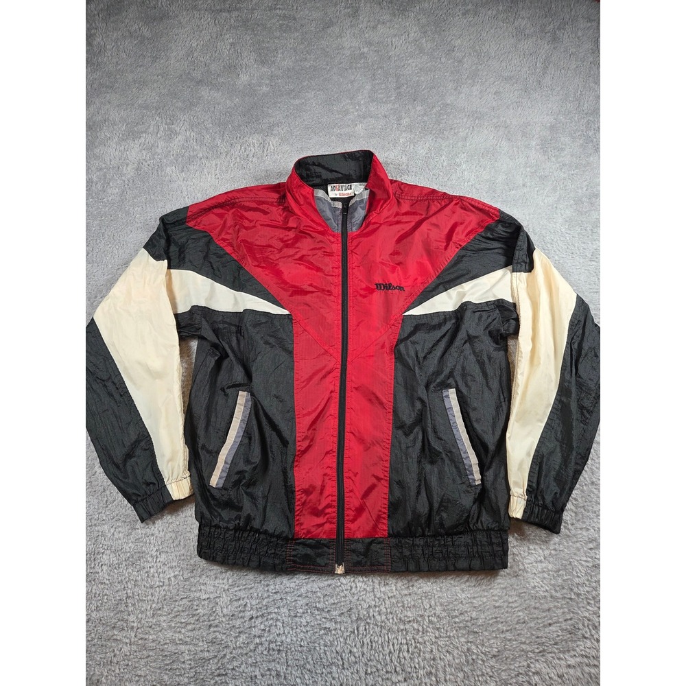 Wilson Windbreaker Jacket Large Red Black Mens Vintage 90s Colorblock Zip Up